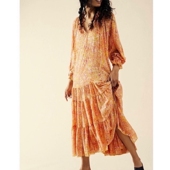Free People Dresses & Skirts - Free People Orange Floral Tiered Maxi Dress